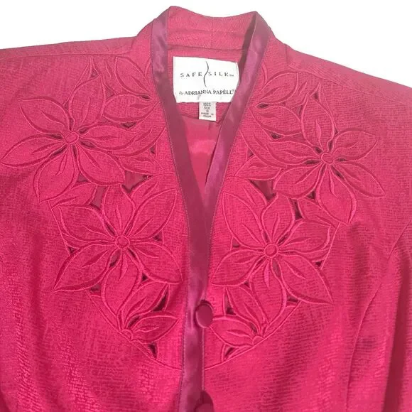 Adrianna Papell Top Cardigan Embroidered Red 100% Silk Size 8 Formal Evening EUC - Picture 3 of 9